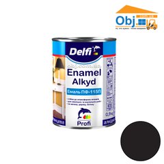Делфі емаль алкідна чорна Delfi Enamel Alkyd ПФ-115П (0,9 кг)