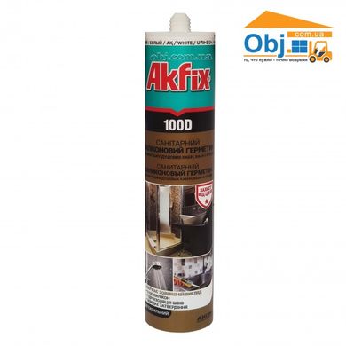 Санитарный силиконовый герметик для ванных комнат и душевых кабин Akfix 100D белый (310мл)