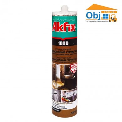 Санитарный силиконовый герметик для ванных комнат и душевых кабин Akfix 100D прозрачный (310мл)